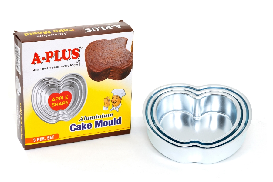 3 Piece Aluminum Cake Mold Set, Apple Shaped Round Layer Cake Pans for Baking