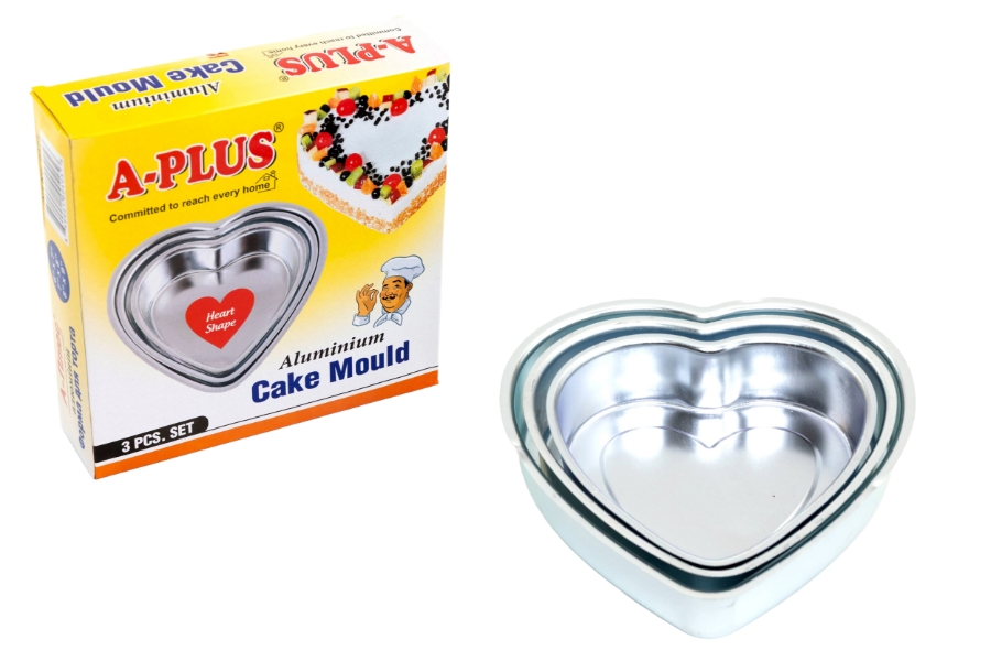 3 Piece Aluminum Cake Mold Set, Heart Shaped Round Layer Cake Pans for Baking