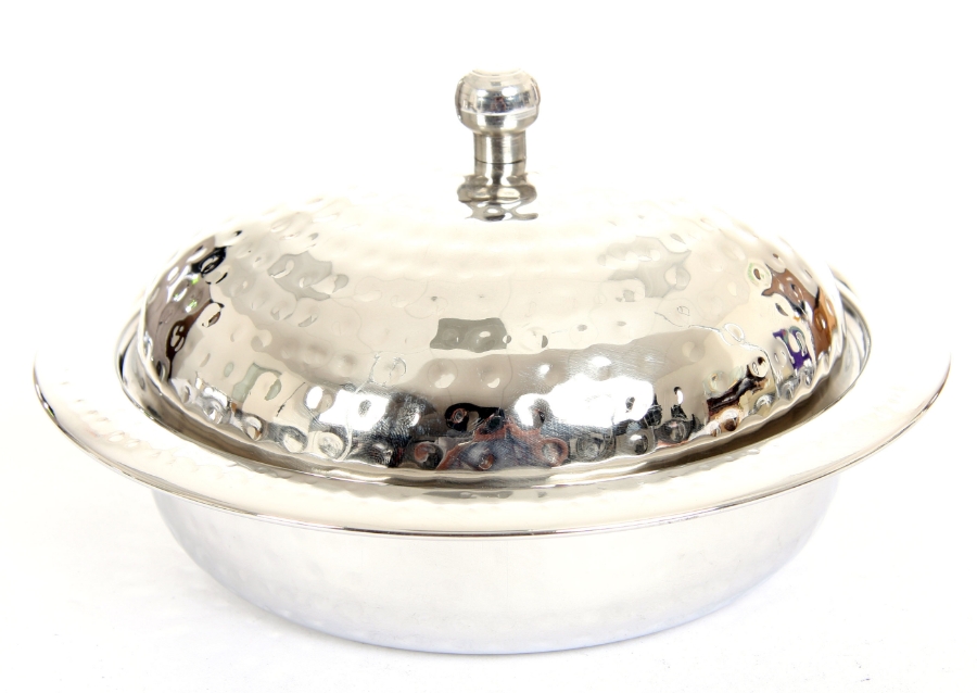 Stainless Steel Curry Dish with Lid - Hammered