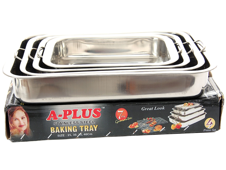 Professional 4 Piece Stainless Steel Baking Tray and Roasting Pan Set