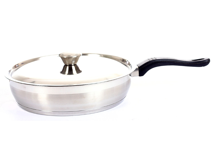 Stainless Steel Fry Pan with Lid - Capsulated Bottom